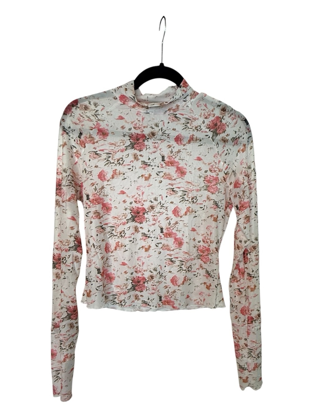 Women's Floral Mesh Long Sleeve Top - Pink/White